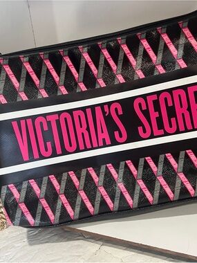 Victoria's Secret Black & Hot Pink Logo Wristlet Pouch Large